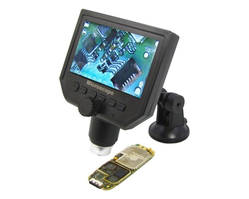Цифровой микроскоп с монитором 4.3" G600 (запись видео и фото на microSD (16gb class 10), фокус 20-120 мм, кратность увеличения 600X)