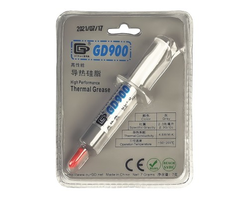 Термопаста GD900, 7г, теплопроводность 4.8 W/mK, плотность 2.3 г/см3, лопатка пластиковая, 2 напальчника