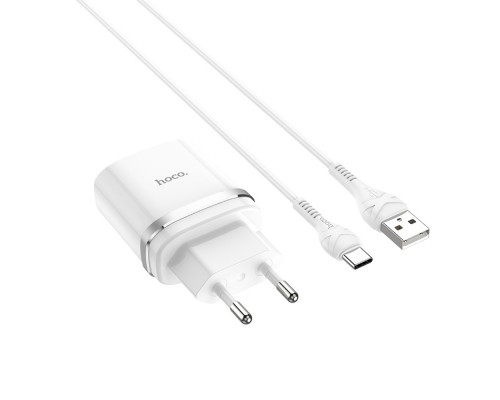 Сетевое зарядное устройство Hoco C12Q USB QC белое + кабель USB to Type-C