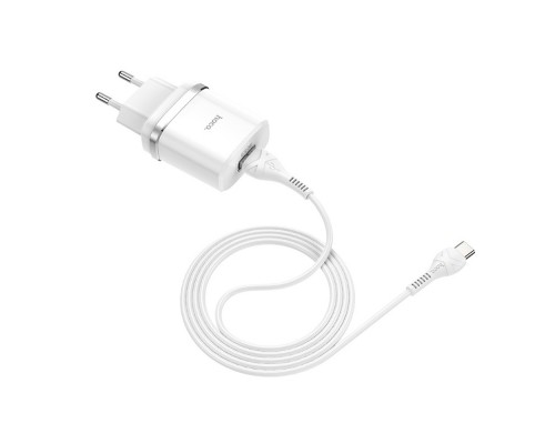 Сетевое зарядное устройство Hoco C12Q USB QC белое + кабель USB to Type-C