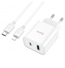 Сетевое зарядное устройство Hoco C80A Plus USB/ Type-C QC PD белое + кабель Type-C to Lightning