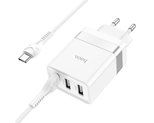 Сетевое зарядное устройство Hoco N21 Pro 2 USB/ Type-C PD 30W белое + кабель Type-C to Type-C