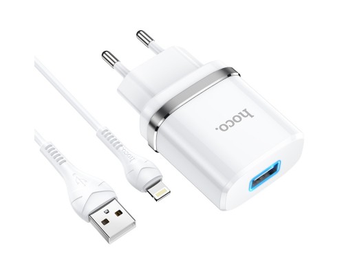 Сетевое зарядное устройство Hoco N1 USB белое + кабель USB to Lightning