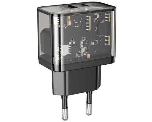 Сетевое зарядное устройство Hoco N34 USB/ Type-C QC PD прозрачно-черное