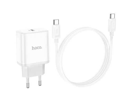 Сетевое зарядное устройство Hoco C104A Type-C PD белое + кабель Type-C to Type-C