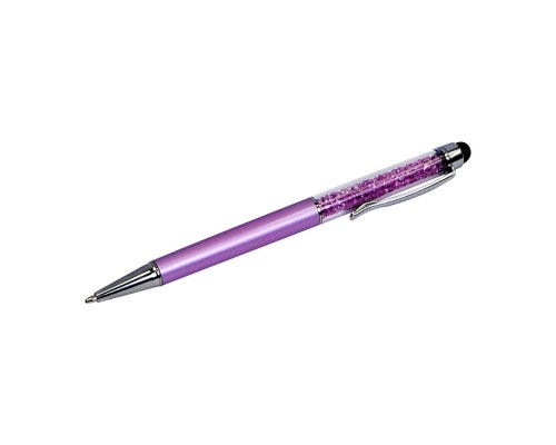 Стилус ёмкостный , с шариковой ручкой, металлический, фиолетовый с фиолетовыми кристаллами