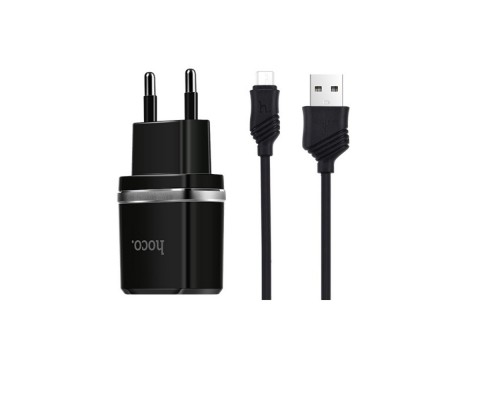 Сетевое зарядное устройство Hoco C12 2 USB черное + кабель USB to MicroUSB