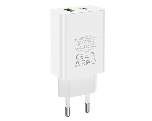 Сетевое зарядное устройство Borofone BA56A USB/ Type-C QC PD белое