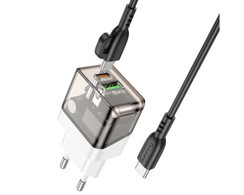 Сетевое зарядное устройство Borofone BA80A USB/ Type-C PD QC прозрачно-черное + кабель Type-C to Type-C