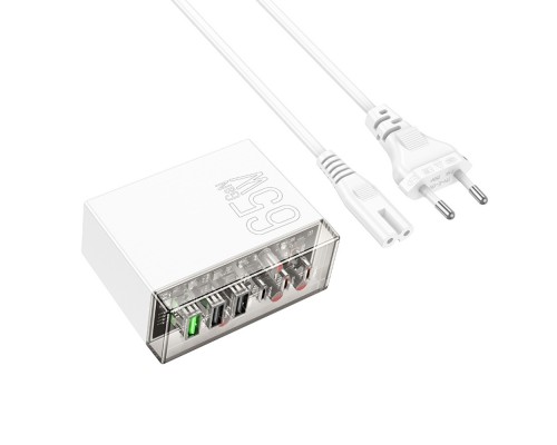 Сетевое зарядное устройство Hoco N36 3 USB/ 3 Type-C PD 65W белое