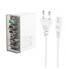 Сетевое зарядное устройство Hoco N36 3 USB/ 3 Type-C PD 65W белое