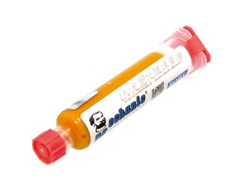 Лак изоляционный MECHANIC LY-UVH900, жёлтый, в шприце, 10 ml (LW UV curing solder proof printing ink)