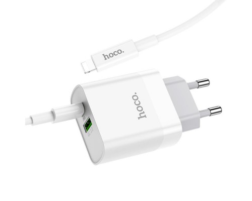 Сетевое зарядное устройство Hoco C80A USB/ Type-C QC PD белое + кабель Type-C to Lightning