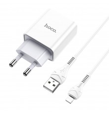 Сетевое зарядное устройство Hoco C81A USB белое + кабель USB to Lightning