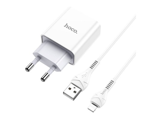 Сетевое зарядное устройство Hoco C81A USB белое + кабель USB to Lightning
