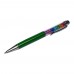 Стилус ёмкостный , с шариковой ручкой, металлический, зелёный с кристаллами цветов радуги