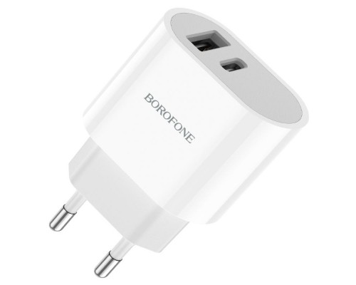 Сетевое зарядное устройство Borofone BA62A USB/ Type-C белое