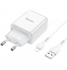 Сетевое зарядное устройство Hoco N2 USB белое + кабель USB to Lightning