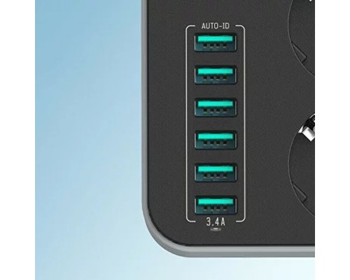 Сетевое зарядное устройство удлинитель Ldnio SE3631 6 USB 3 розетки серо-черный