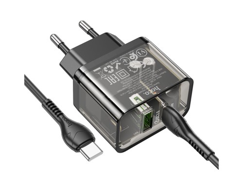 Сетевое зарядное устройство Hoco N34 2 Type-C прозрачно-черное + кабель Type-C to Type-C