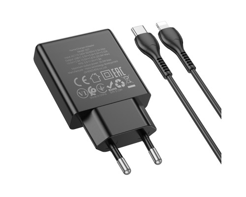 Сетевое зарядное устройство Hoco N37 Type-C PD + кабель Type-C to Lightning черное