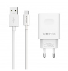Сетевое зарядное устройство Borofone BA32A USB QC белое + кабель USB to Type-C