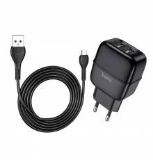 Сетевое зарядное устройство Hoco C77A 2 USB черное + кабель USB to MicroUSB