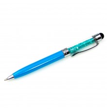 Стилус ёмкостный , с шариковой ручкой, металлический, голубой с голубыми кристаллами