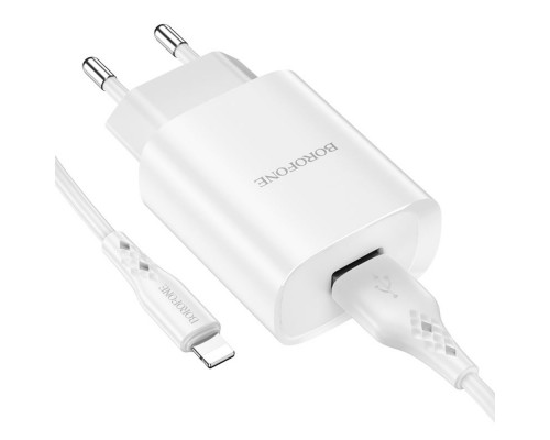 Сетевое зарядное устройство Borofone BN1 USB белое + кабель USB to Lightning
