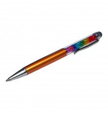 Стилус ёмкостный , с шариковой ручкой, металлический, золотистый с кристаллами цветов радуги