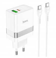 Сетевое зарядное устройство Hoco N21 USB/ Type-C QC PD 30W белое + кабель Type-C to Type-C