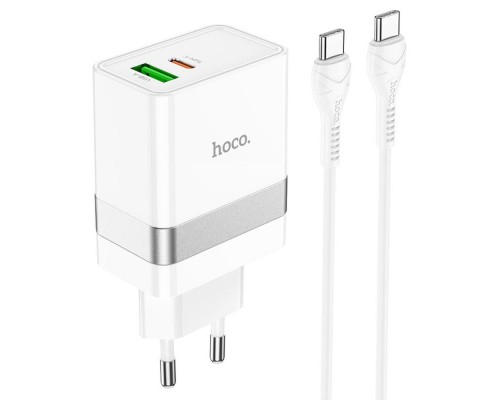 Сетевое зарядное устройство Hoco N21 USB/ Type-C QC PD 30W белое + кабель Type-C to Type-C