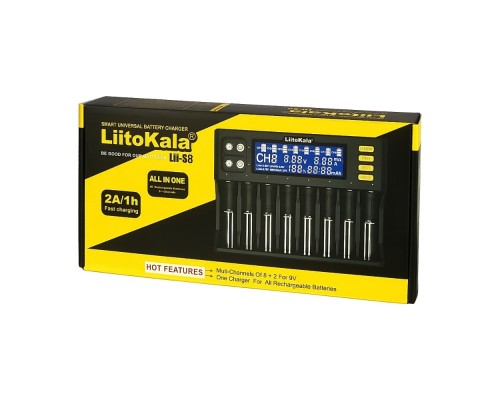 Сетевое зарядное устройство с тестером LiitoKala Lii-S8 для аккумуляторов 18650/ АА/ ААА и других, 8 слотов