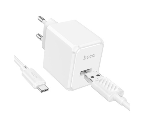 Сетевое зарядное устройство Hoco CS11A USB белое + кабель USB to Type-C