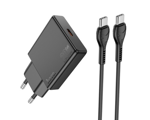 Сетевое зарядное устройство Hoco N37 Type-C PD + кабель Type-C to Type-C черное