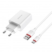 Сетевое зарядное устройство Borofone BA21A USB QC белое + кабель USB to Type-C
