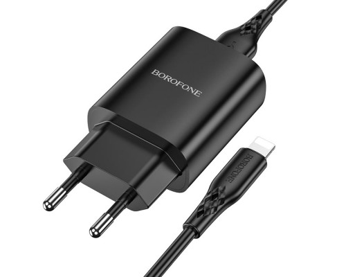 Сетевое зарядное устройство Borofone BN1 USB черное + кабель USB to Lightning