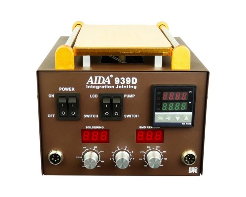 Паяльная станция AIDA 939D со встроенным вакуумным сепаратором 9" (20 x 11 см), фен, паяльник, третья рука