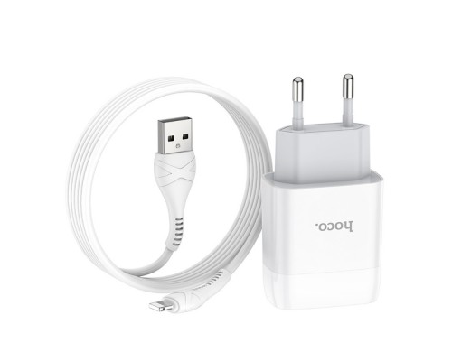 Сетевое зарядное устройство Hoco C72A USB белое + кабель USB to Lightning