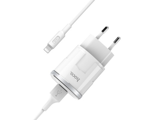 Сетевое зарядное устройство Hoco C37A USB белое + кабель USB to Lightning