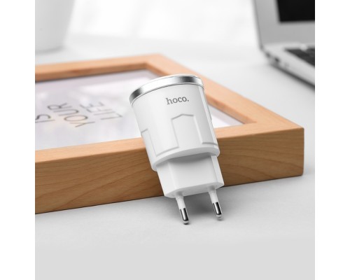 Сетевое зарядное устройство Hoco C37A USB белое + кабель USB to Lightning