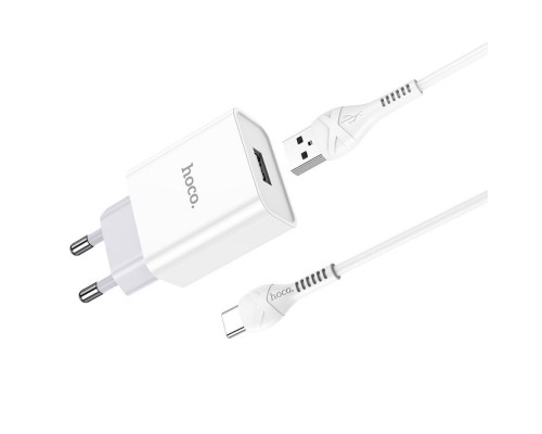 Сетевое зарядное устройство Hoco C81A USB белое + кабель USB to Type-C