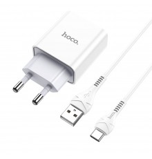 Сетевое зарядное устройство Hoco C81A USB белое + кабель USB to Type-C