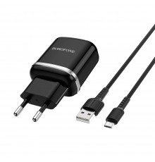 Сетевое зарядное устройство Borofone BA36A USB QC черное + кабель USB to MicroUSB