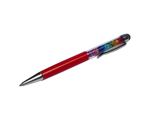 Стилус ёмкостный , с шариковой ручкой, металлический, красный с кристаллами цветов радуги