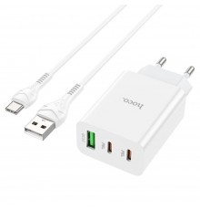 Сетевое зарядное устройство Hoco C99A USB/ 2 Type-C QC PD белое + кабель USB to Type-C