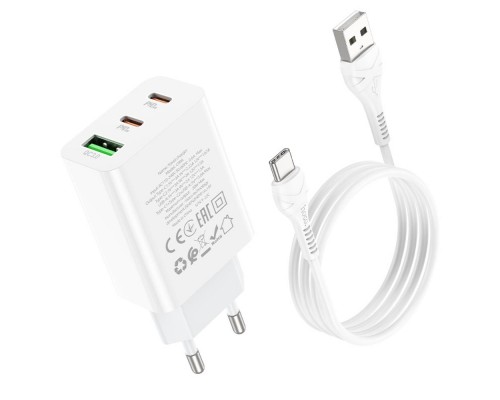 Сетевое зарядное устройство Hoco C99A USB/ 2 Type-C QC PD белое + кабель USB to Type-C