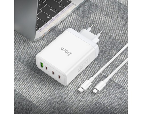 Сетевое зарядное устройство Hoco N31 USB/ 3 Type-C QC PD 100W белое + кабель Type-C to Type-C