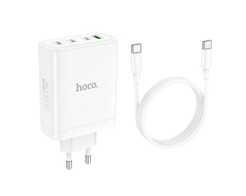 Сетевое зарядное устройство Hoco N31 USB/ 3 Type-C QC PD 100W белое + кабель Type-C to Type-C