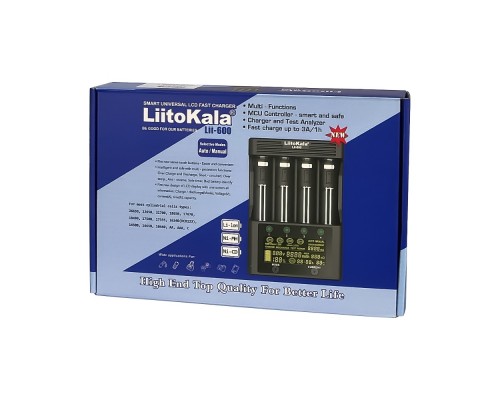 Сетевое зарядное устройство с тестером LiitoKala Lii-600 для аккумуляторов 18650/ АА/ ААА и других, 4 слота